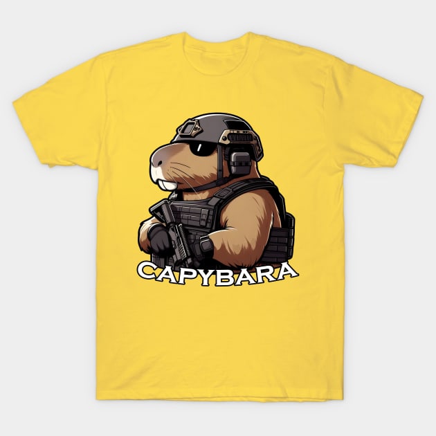 tactical capybara T-Shirt by Rawlifegraphic